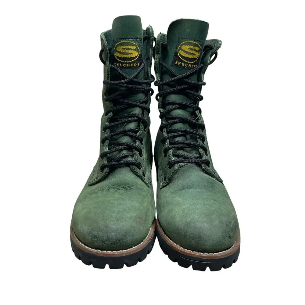 VTG Y2K Skechers Dark Green Suede Combat Boots Womens 8 Lace Up Grunge Rare Find - Picture 2 of 12